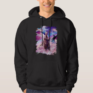 Laser Eyes Space Cat auf dem Sloth Llama Rainbow Hoodie