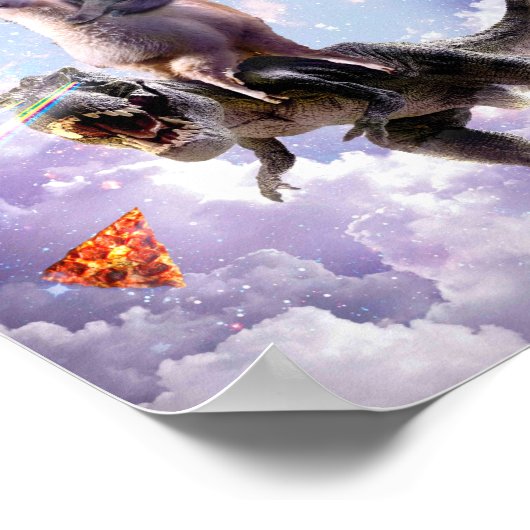 Laser Eyes Space Cat On Llama Dinosaur - Rainbow Poster (Ecke)