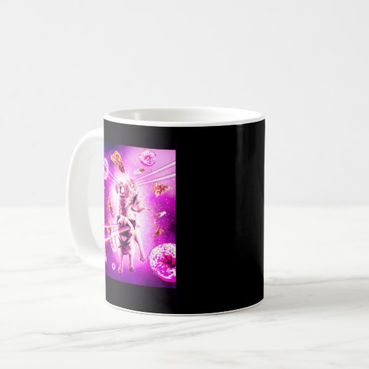 Laser Eyes Space Cat Riding Hund Mops Regenbogen Kaffeetasse (Vorderseite Links)