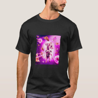 Laser Eyes Space Cat Riding Hund Mops Regenbogen T-Shirt