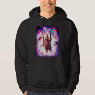 Laser Eyes Space Cat Riding Sloth Blade Regenbogen Hoodie