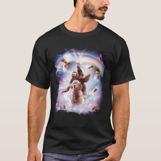 Laser Eyes Space Cat Riding Sloth, Dog Rainbow T-Shirt (Vorderseite)