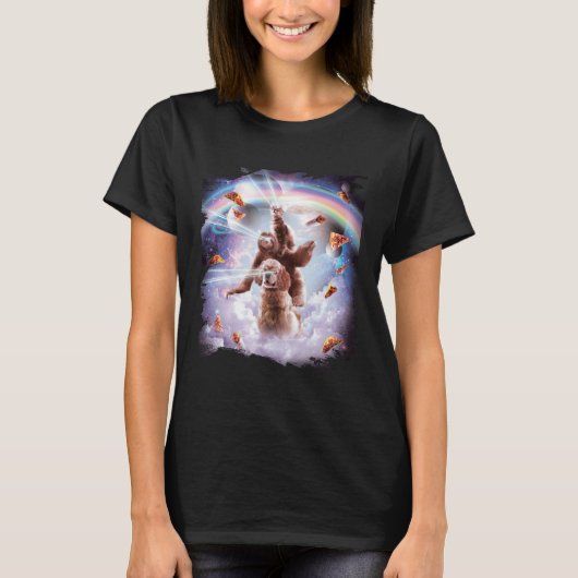 Laser Eyes Space Cat Riding Sloth, Dog Rainbow T-Shirt (Vorderseite)