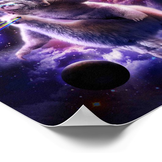 Laser Eyes Space Cat Riding Sloth Llama - Regenbog Poster (Ecke)