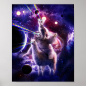 Laser Eyes Space Cat Riding Sloth Llama - Regenbog Poster (Vorne)