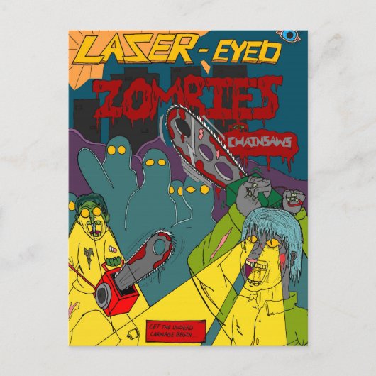Laser-Mit Augen Zombies mit Chainsaws-Postkarte Postkarte (Vorderseite)