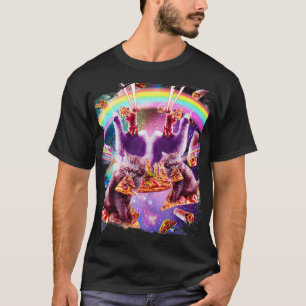 Laser Pizza Cat on Llama, Lazer Kitty Cats on Rain T-Shirt