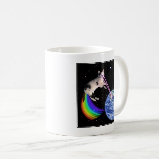 Laser-Regenbogen-Raum-Katze Kaffeetasse (VorderseiteRechts)