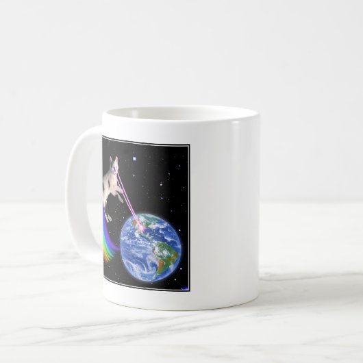 Laser-Regenbogen-Raum-Katze Kaffeetasse (Vorderseite Links)