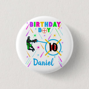 Laser Tag Birthday Boy Party Gamer Gaming Round Button