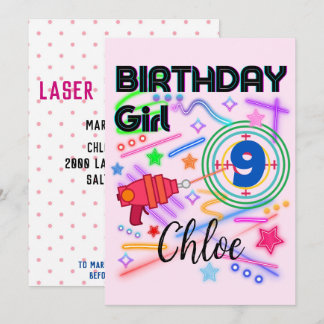 Laser Tag Birthday Girl Party farbenfroh Einladung