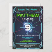 Laser Tag Boy Geburtstagsparty Einladung Grün Blau (Vorderseite)