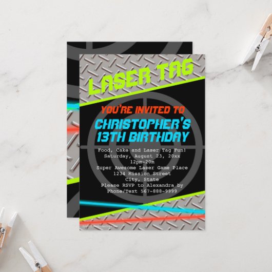 Laser Tag Custom Boys Geburtstagspartei Einladung (Vorderseite/Rückseite Beispiel)