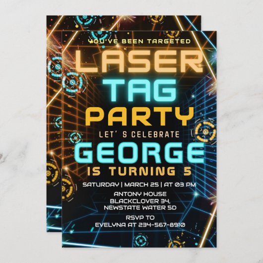 Laser Tag Game Birthday Party Einladung (Vorne/Hinten)