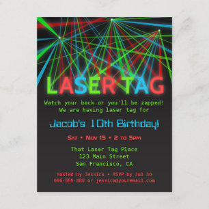 Laser-Tag-Geburtstagseinladungen mit Neon-Wörtern Einladung