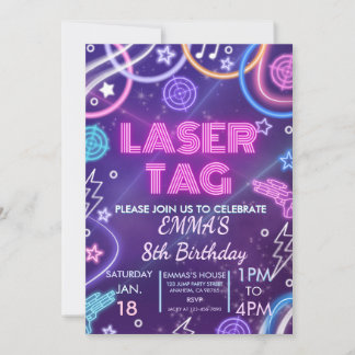Laser Tag Geburtstagsfeier für Mädchen Neon Glow L Einladung