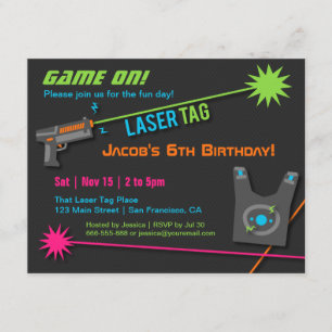 Laser Tag Geburtstagsparty-Einladungen 'Game On' Einladung