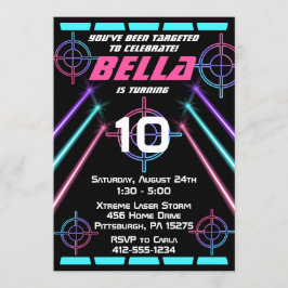 Laser Tag Girls Neon Pink, Blue Beams Birthday Einladung
