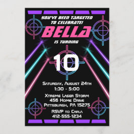 Laser Tag Girls Neon Pink Lila Beams Geburtstag Einladung