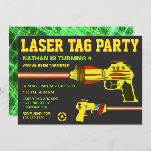Laser Tag Kindergeburtstag Party Einladung (Vorne/Hinten)