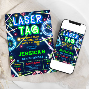 Laser Tag Neon Glow Geburtstagseinladung Einladung