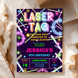 Laser Tag Neon Glow Geburtstagseinladung Einladung