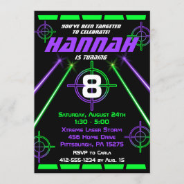 Laser Tag Neon Green & Lila Beams Geburtstagsparte Einladung