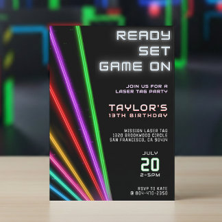 Laser Tag Neon Light Geburtstagsparty Einladung
