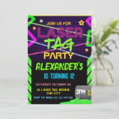 Laser Tag Party Neon Birthday Einladung (Stehend Vorderseite)