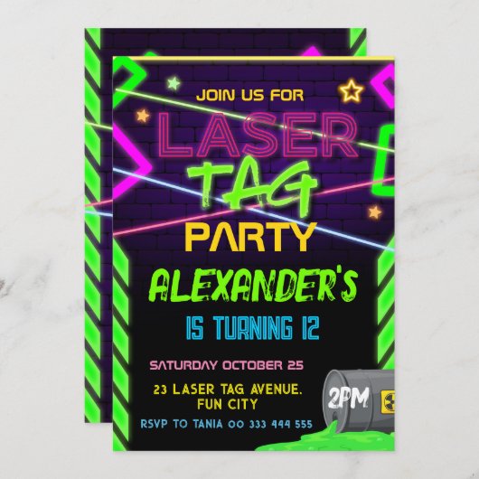 Laser Tag Party Neon Birthday Einladung (Vorne/Hinten)