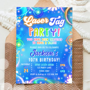 Laser Tag Party Neon Lasergame Glow Jungen Geburts Einladung