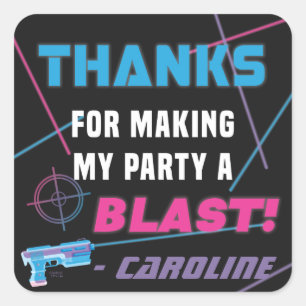 Laser Tag Pink Lila Blue Geburtstagsparty Quadratischer Aufkleber