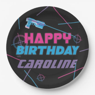 Laser Tag Pink Lila Blue Happy Birthday Pappteller
