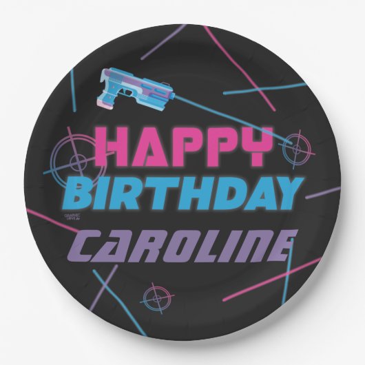 Laser Tag Pink Lila Blue Happy Birthday Pappteller (Vorderseite)