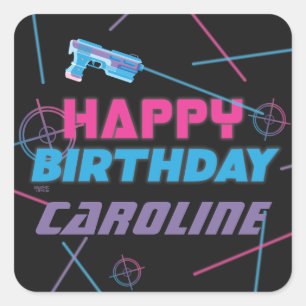 Laser Tag Pink Purple Blau Happy Birthday Quadratischer Aufkleber