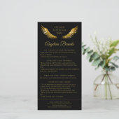 Lash Aftercare Info Gold Glitzer Wings Black Dankeskarte (Stehend Vorderseite)