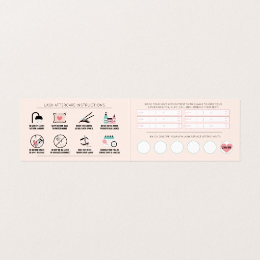 Lash Aftercare Instructions & Appointment Loyalty Visitenkarten (Innenseite Aufgefaltet)