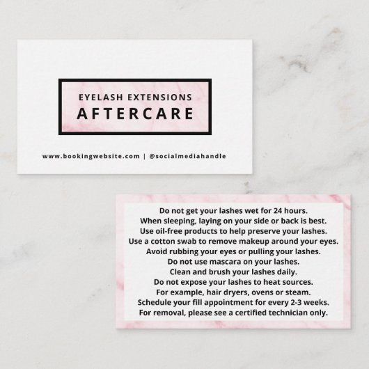 Lash Aftercare Instructions Card Visitenkarte (Vorne/Hinten)