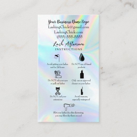 Lash Aftercare Instruktionskarte Visitenkarte (Vorderseite)