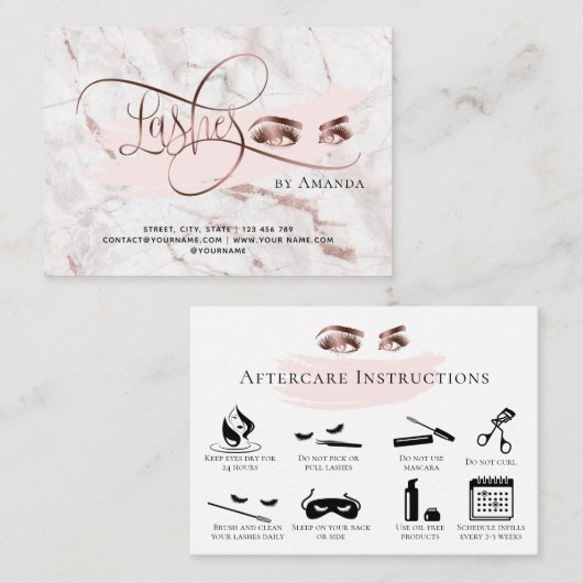 Lash Aftercare Lashes Aftercare Card Marmor Empfehlungskarte (Vorne/Hinten)