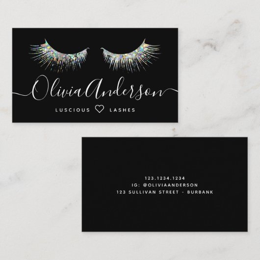 Lash Artist Black Holographic Glitzer Visitenkarte (Vorne/Hinten)