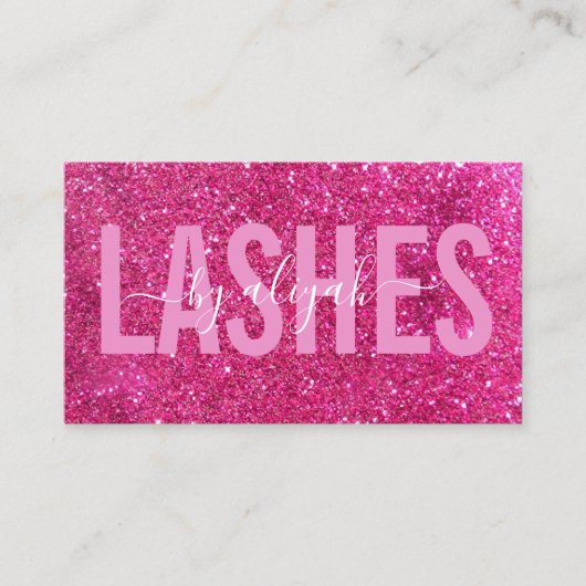 Lash Artist Typografy Funkelnd Pink Glitzer Visitenkarte (Vorderseite)