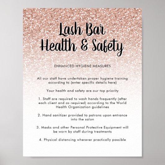 Lash Bar Health Safety Poster Pink Peach Glitzer (Vorne)
