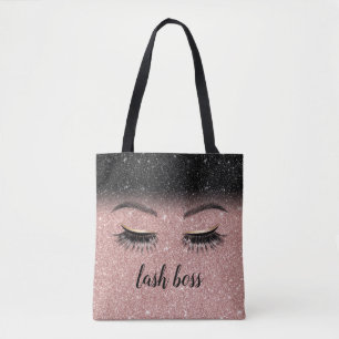 Lash Boss Eyelash Salon Rose Gold & Black Glitzer Tasche