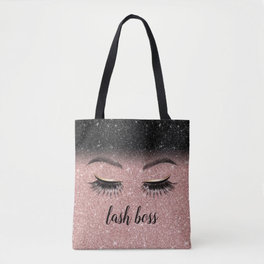 Lash Boss Eyelash Salon Rose Gold & Black Glitzer Tasche (Vorderseite)