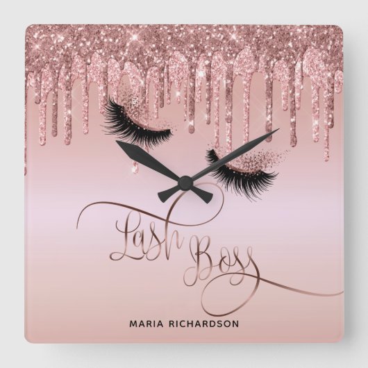 Lash Boss Makeup Eyebrow Eyes Lashes Gold Quadratische Wanduhr (Vorderseite)