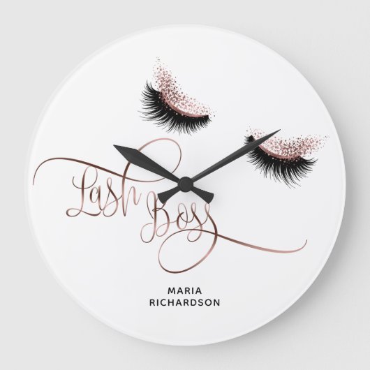 Lash Boss Makeup Eyebrow Eyes Lashes Rose Gold Große Wanduhr (Vorderseite)