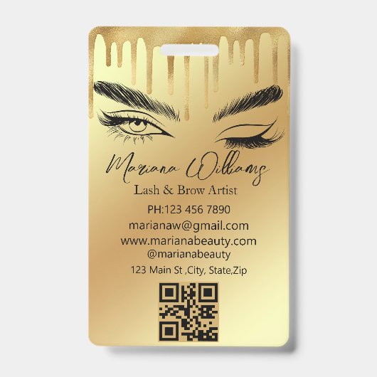 lash & brow artist qr code gold dripping business ausweis (Vorderseite)