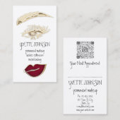 Lash Brow Makeup Artist QRCode Gold Red Lips Visitenkarte (Vorne/Hinten)