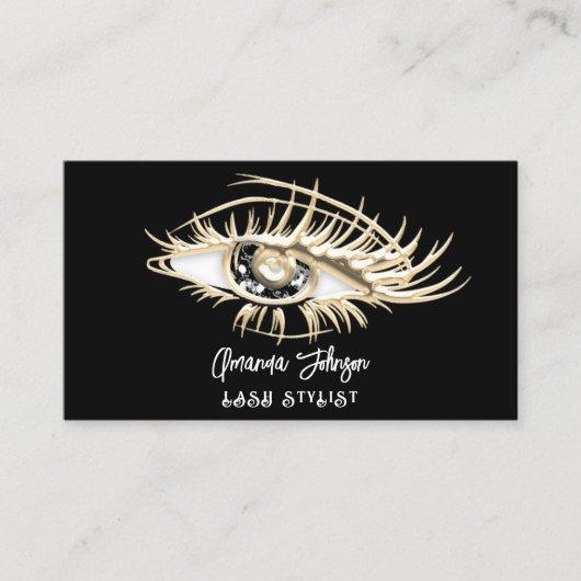 Lash Brow Makeup Logo Black Eye QrCode Gold Visitenkarte (Vorderseite)